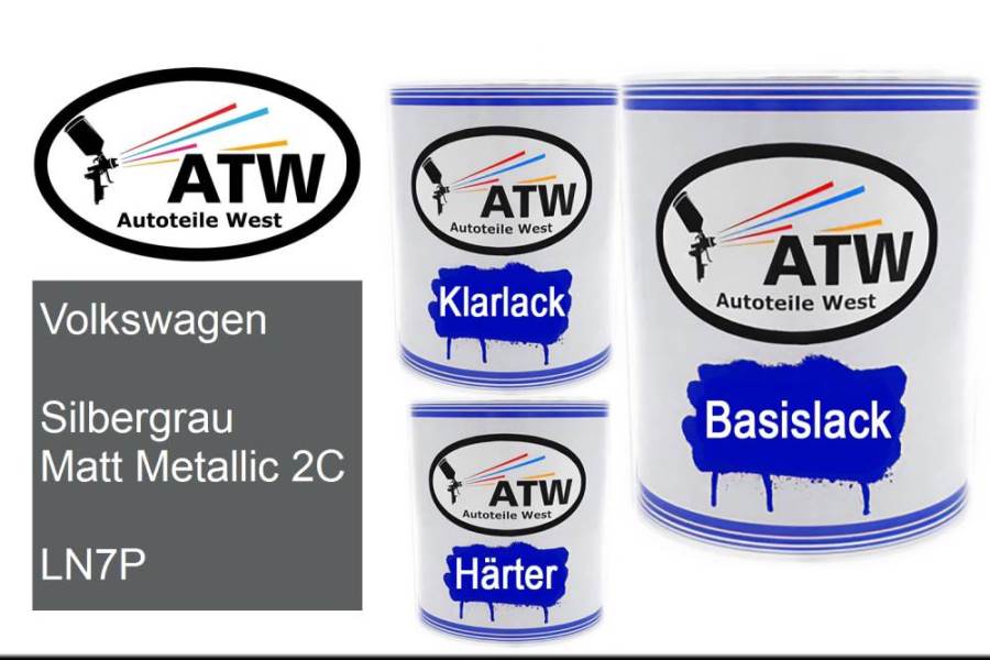 Volkswagen, Silbergrau Matt Metallic 2C, LN7P: 1L Lackdose + 1L Klarlack + 500ml Härter - Set, von ATW Autoteile West.